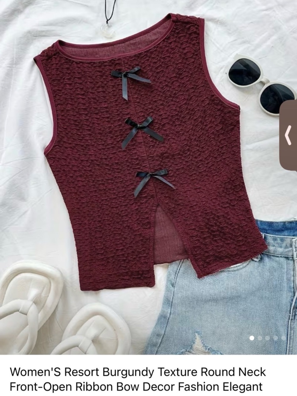 Elegant Burgundy Textured Tank with Front Ribbon Bows